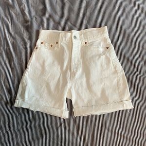 High waisted white denim boyfriend cutoffs